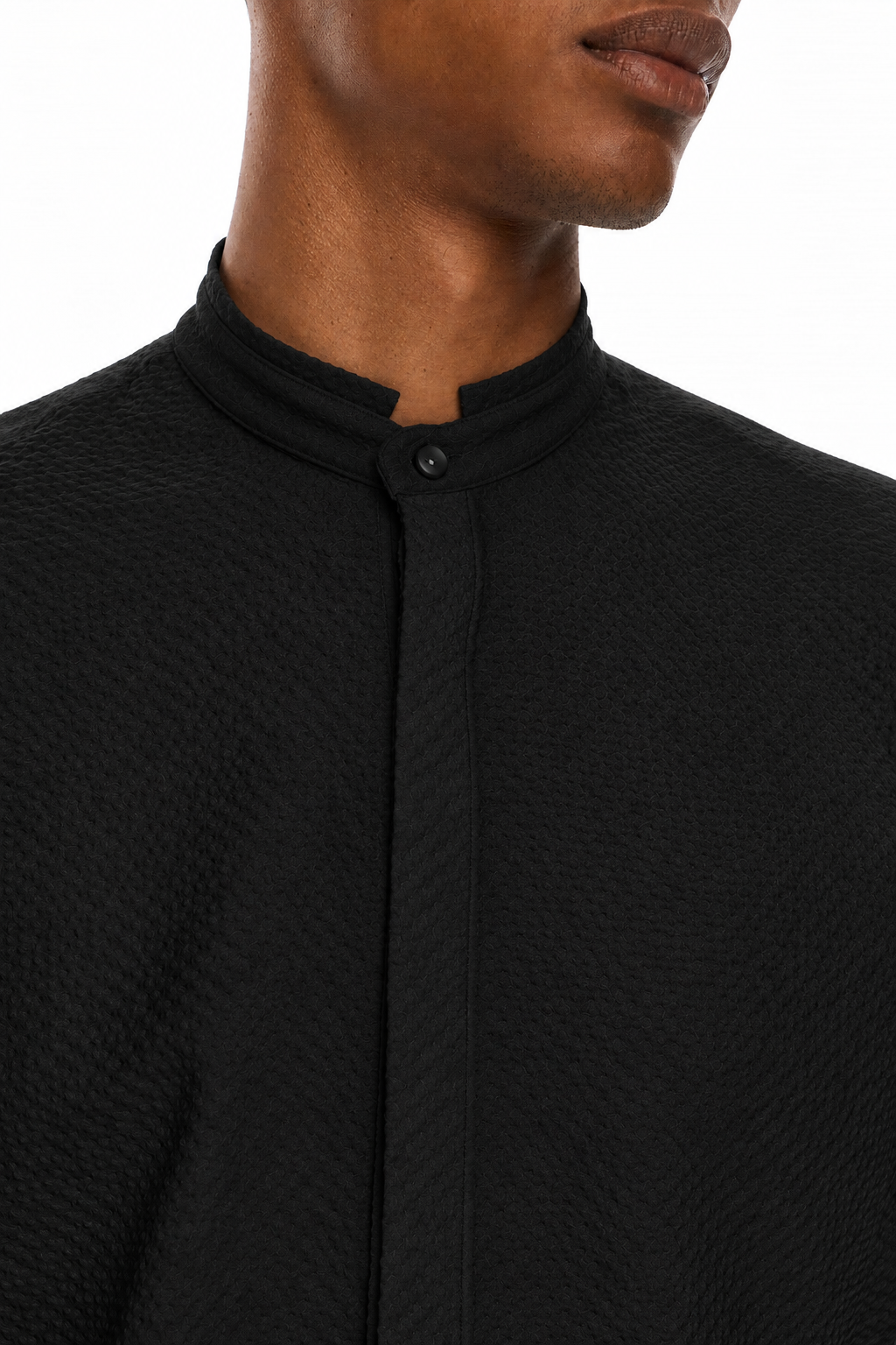 SORA Textured Mandarin Collar Shirt – Black