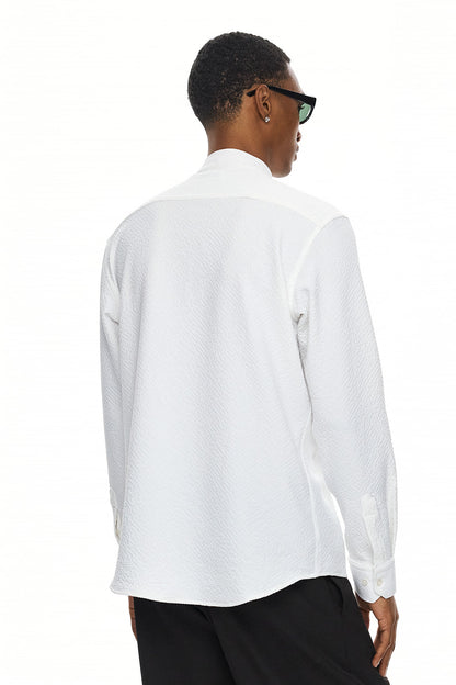 SORA Textured Mandarin Collar Shirt – White