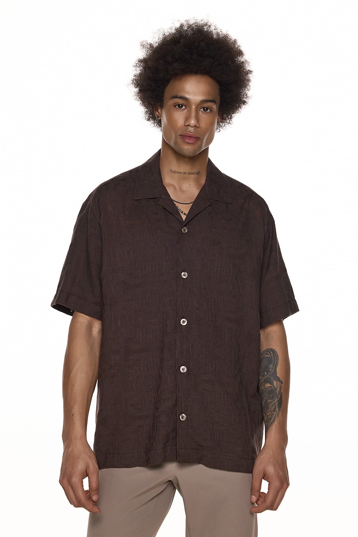 Short Sleeve Jacquard Shirt - KODOO