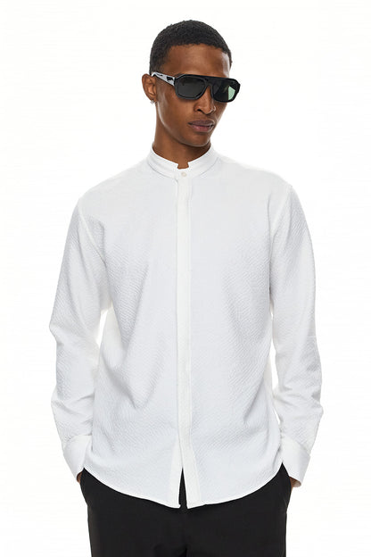 SORA Textured Mandarin Collar Shirt – White
