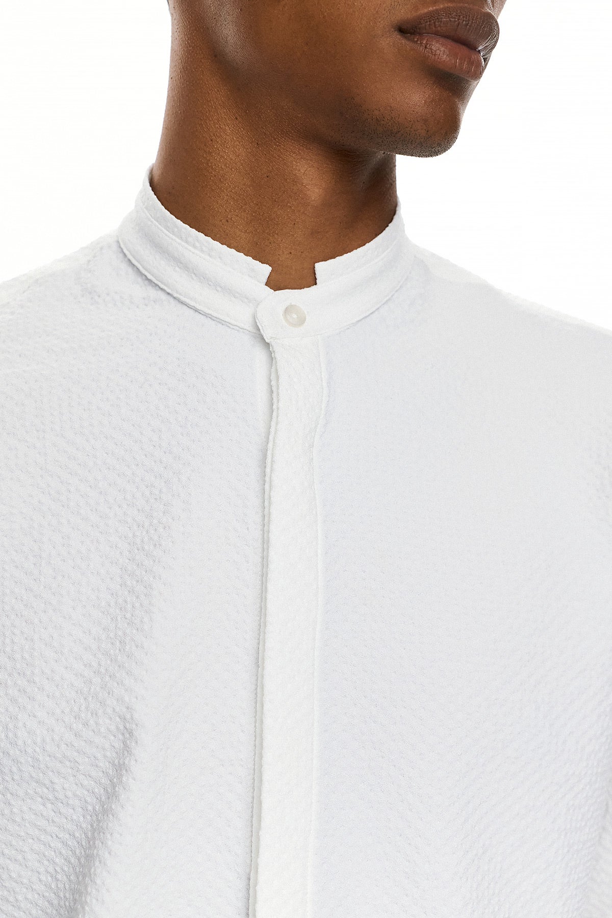 SORA Textured Mandarin Collar Shirt – White
