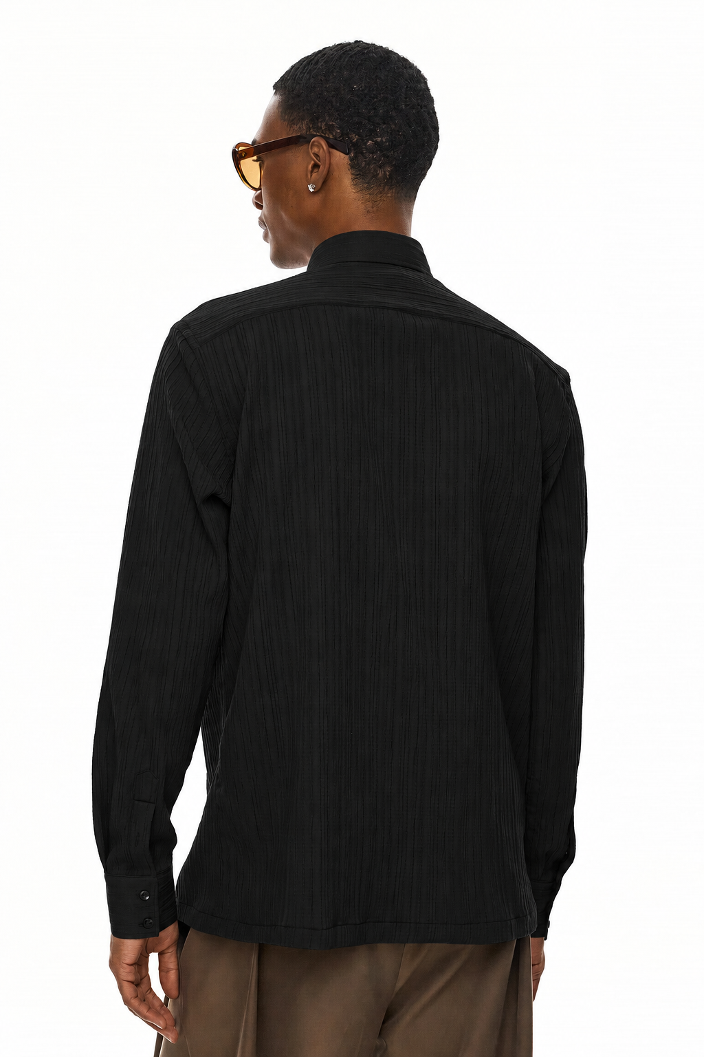 ELIO  Textured Long Sleeve Shirt - BLACK