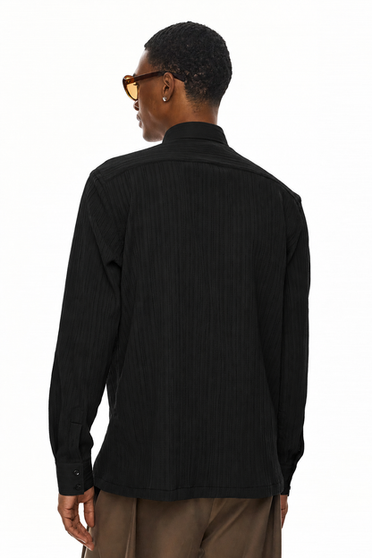 ELIO  Textured Long Sleeve Shirt - BLACK