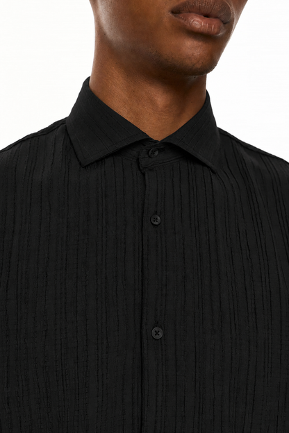 ELIO  Textured Long Sleeve Shirt - BLACK
