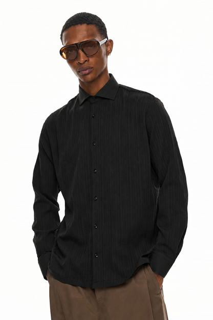 ELIO  Textured Long Sleeve Shirt - BLACK