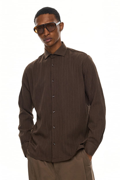 ELIO  Textured Long Sleeve Shirt - Brown