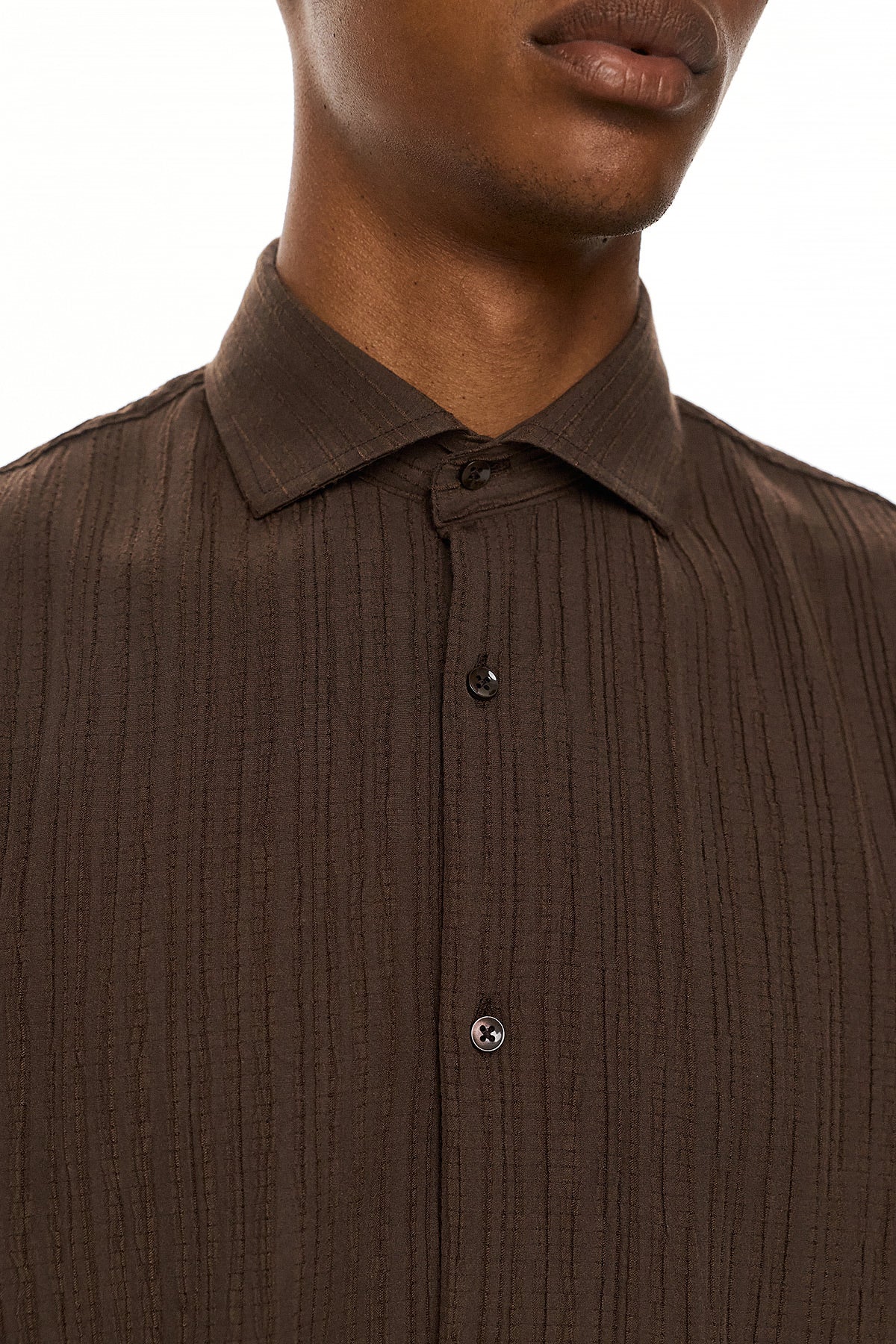 ELIO  Textured Long Sleeve Shirt - Brown