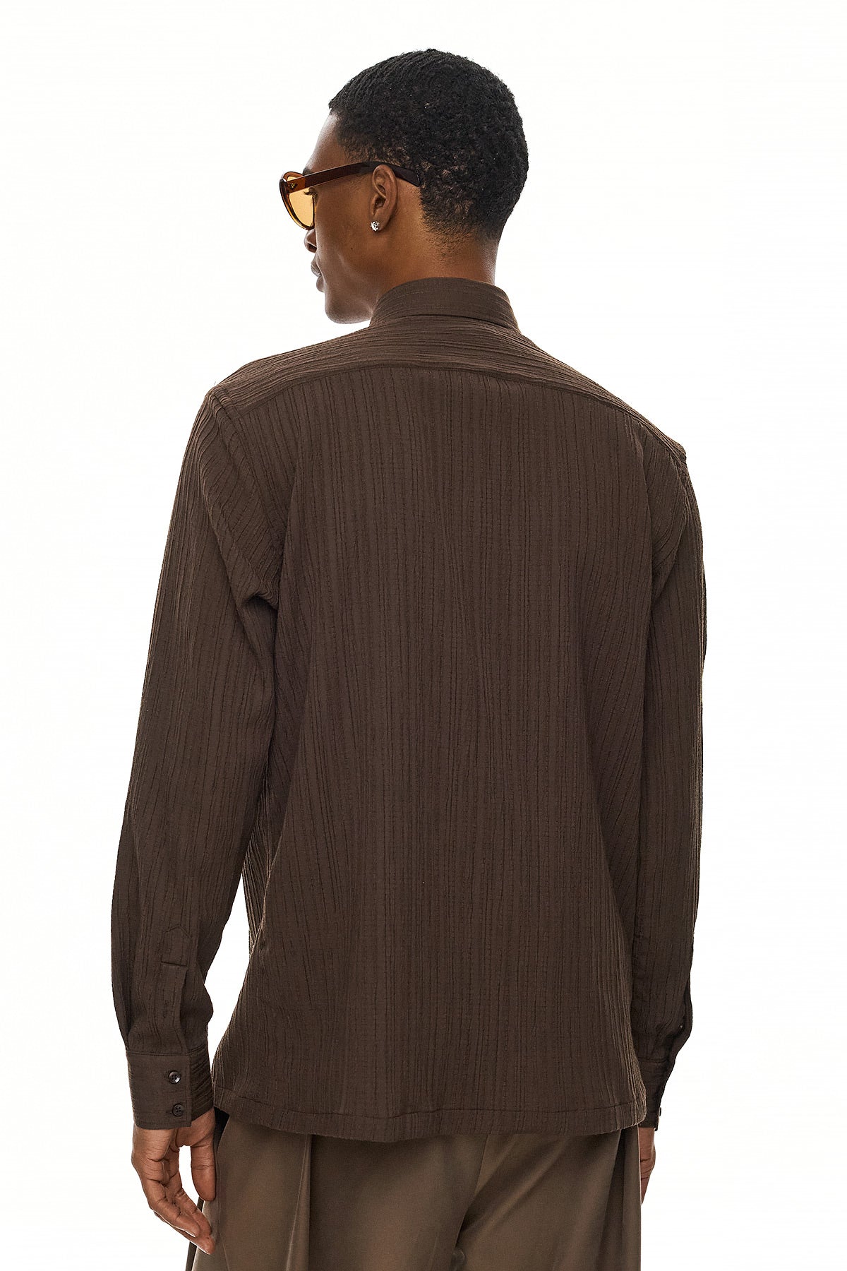 ELIO  Textured Long Sleeve Shirt - Brown