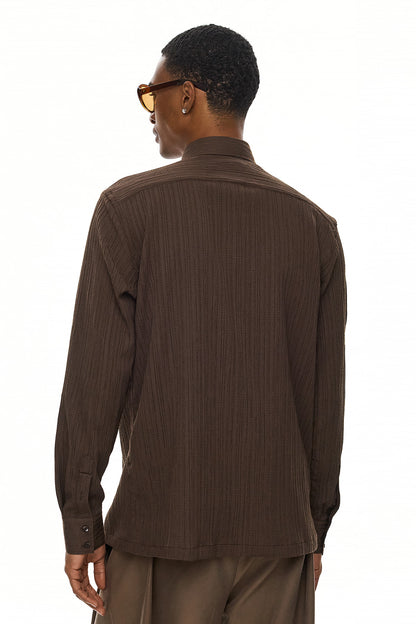 ELIO  Textured Long Sleeve Shirt - Brown
