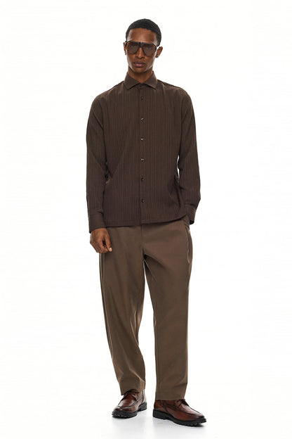 ELIO  Textured Long Sleeve Shirt - Brown