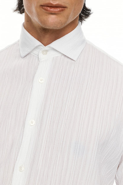 ELIO  Textured Long Sleeve Shirt - WHITE