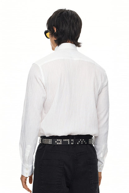 ELIO  Textured Long Sleeve Shirt - WHITE
