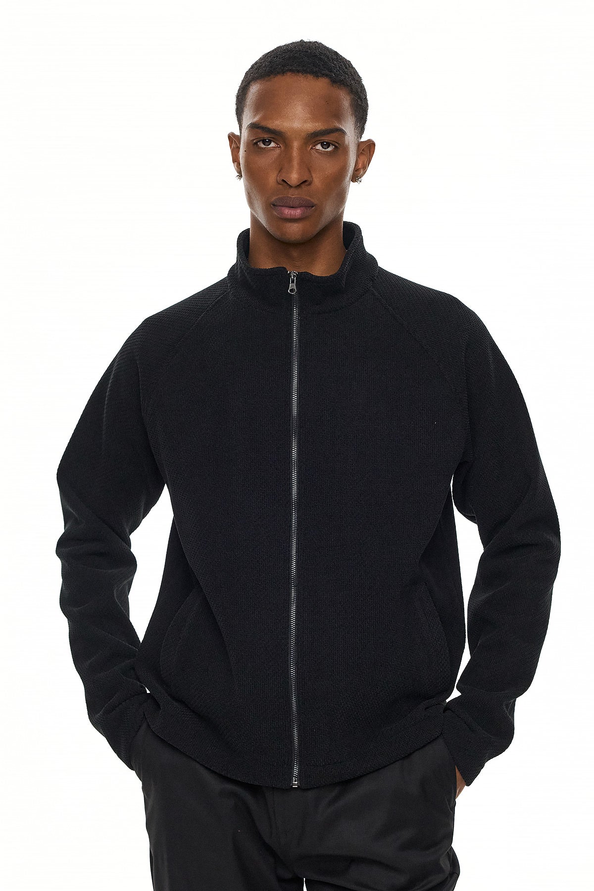 YORI Textured Zip Jacket – Black