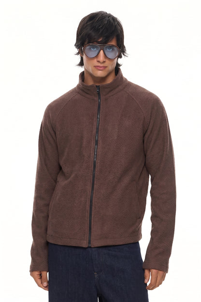 YORI Textured Zip Jacket – Brown