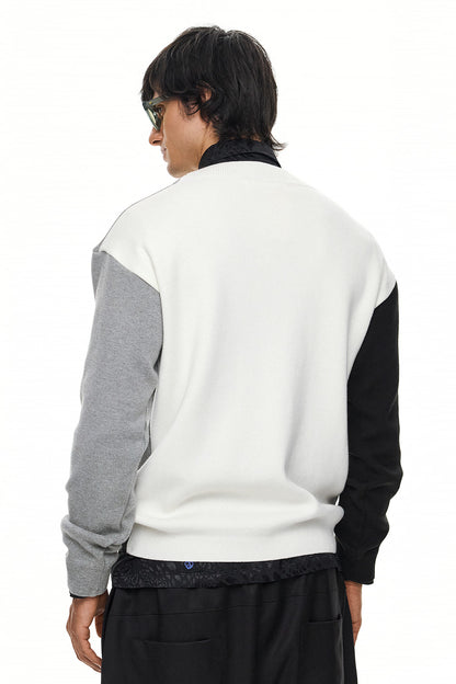 RUI Color Block V-Neck Sweater – Black / Grey / Ecru