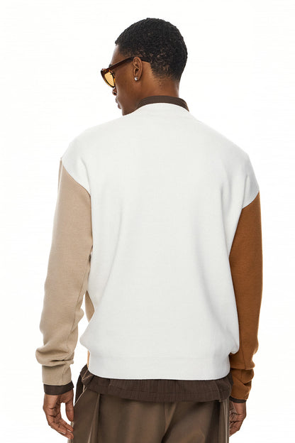 RUI Color Block V-Neck Sweater – Camel / Beige / Ecru